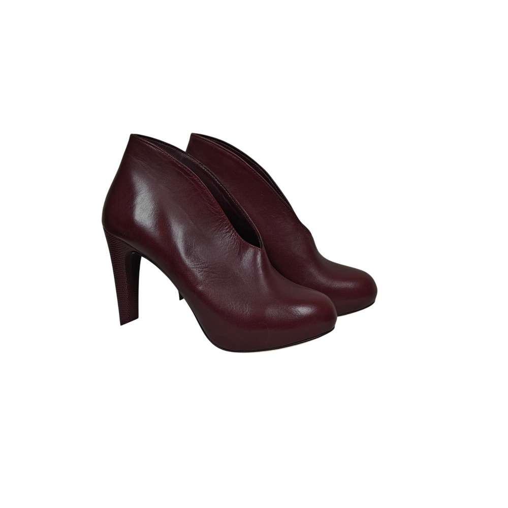 Gerard Darel Womens Burgundy Leather V-Cut Ankle Boots Stiletto Heel Size 39